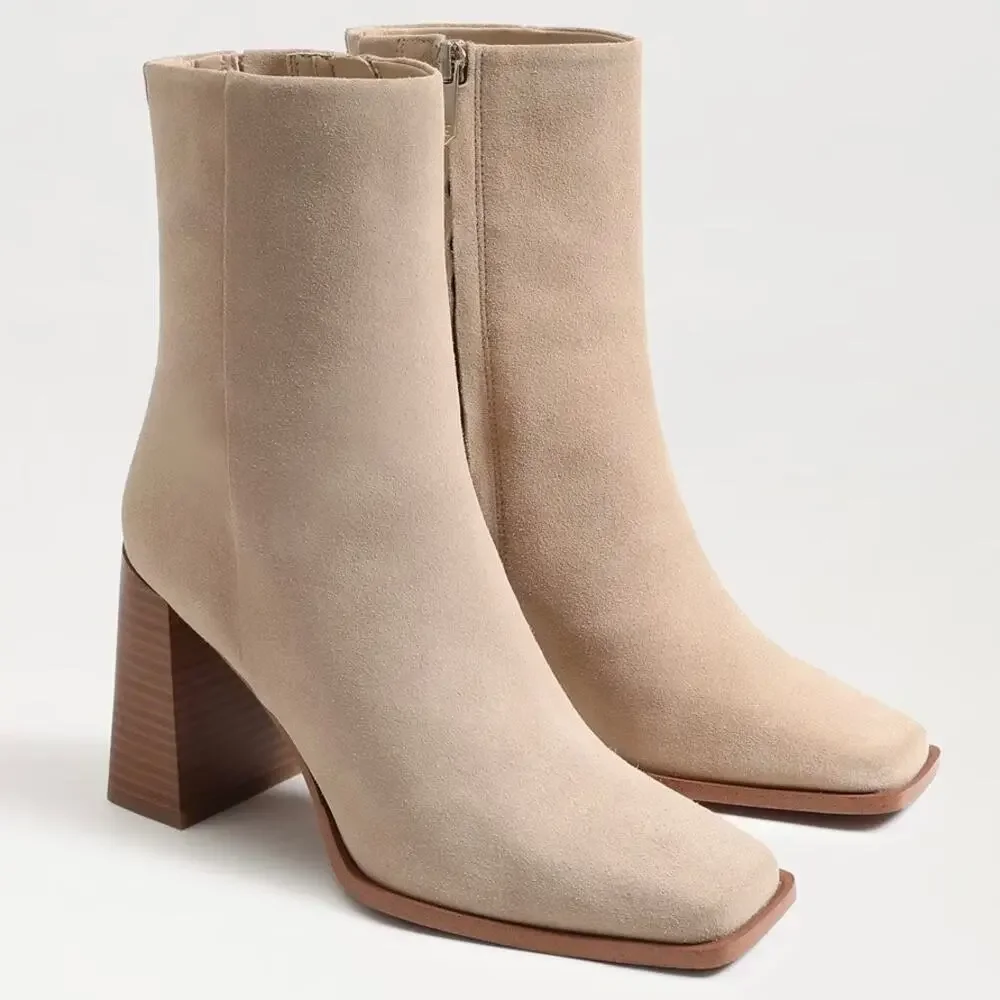 Sam Edelman Ivette Suede Ankle Booties Sesame Square Toe‎ Block Heel Size 9